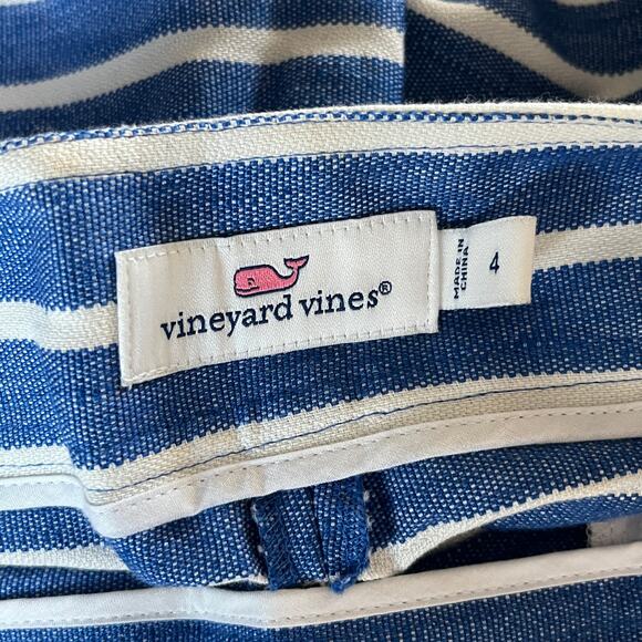 Vineyard Vines Linen Blend Nautical Striped Pleated Front Shorts sz 4 - Picture 3 of 5